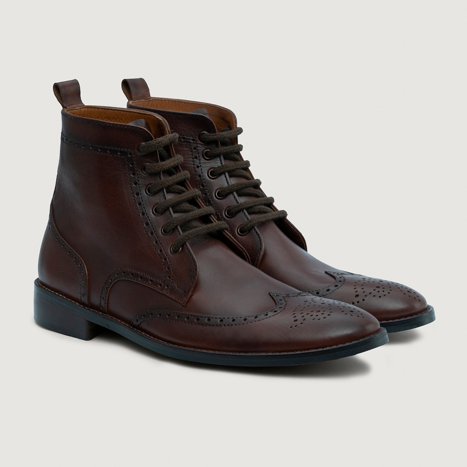 Duster Brogues Derby Brown Burnished Leather Boots - StudGuard by Dash Racegear - men Leather Shoes view 1