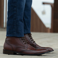 Duster Brogues Derby Brown Burnished Leather Boots - StudGuard by Dash Racegear - men Leather Shoes view 6