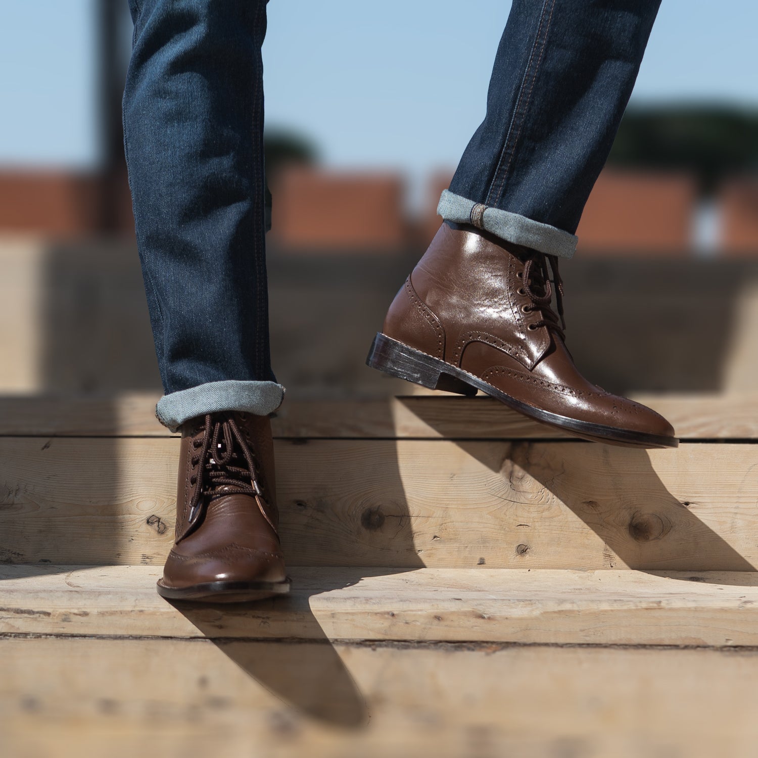 Duster Brogues Derby Brown Leather Boots by Dash Racegear - men Leather Shoes view 7