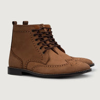 Duster Brogues Derby Brown Nubuck Leather Boots by Dash Racegear - men Leather Shoes view 1