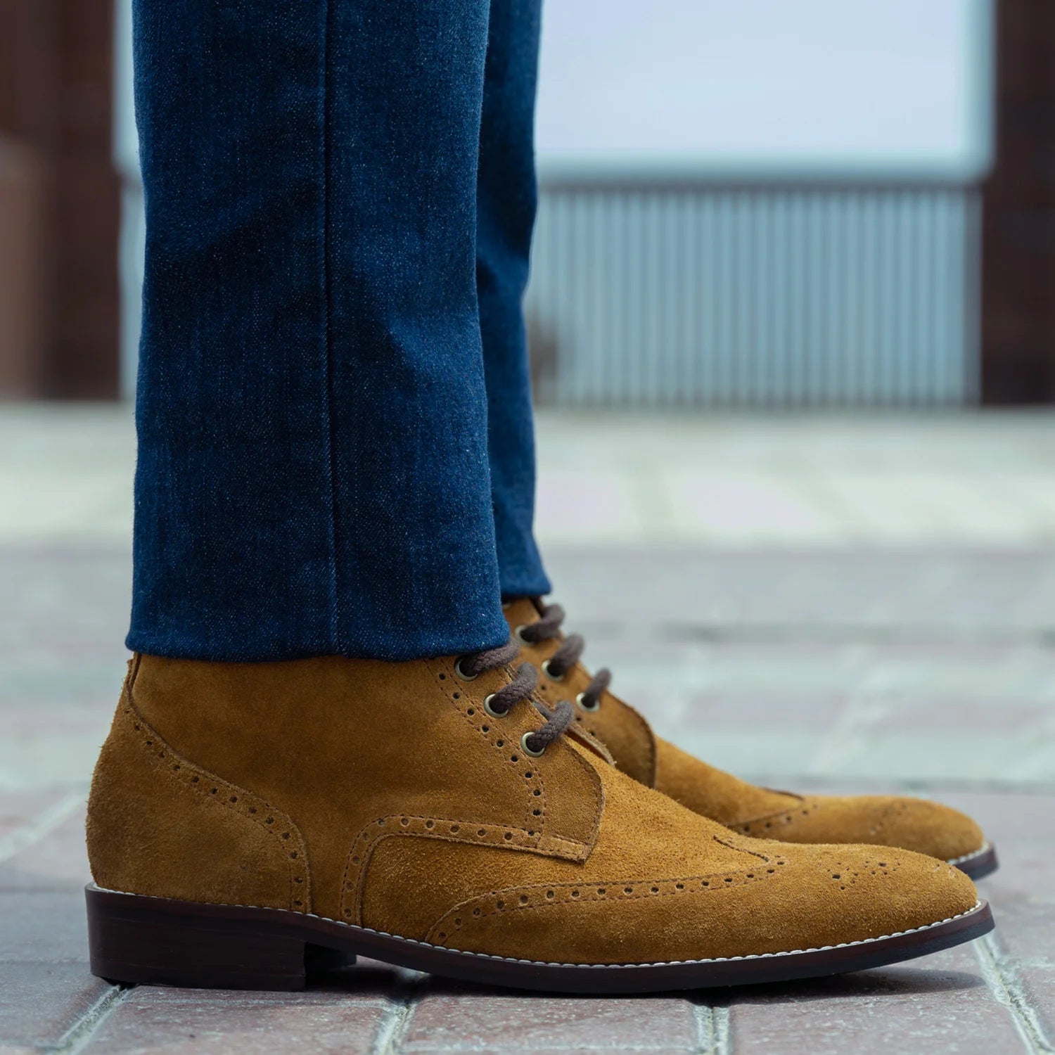Duster Brogues Derby Brown Suede Leather Boots - StudGuard by Dash Racegear - men Leather Shoes view 6