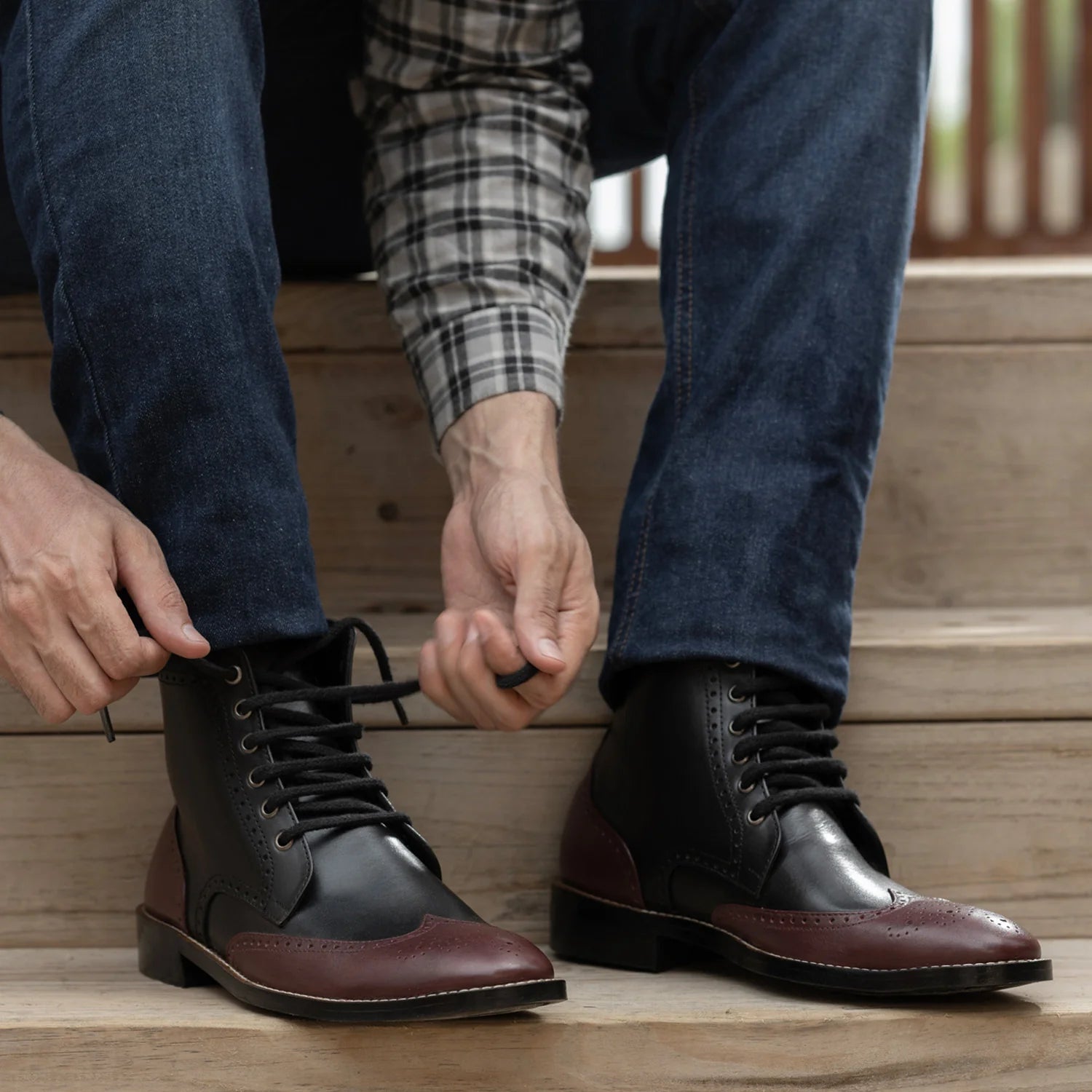Duster Brogues Derby Maroon Black Leather Boots - StudGuard by Dash Racegear - men Leather Shoes view 10