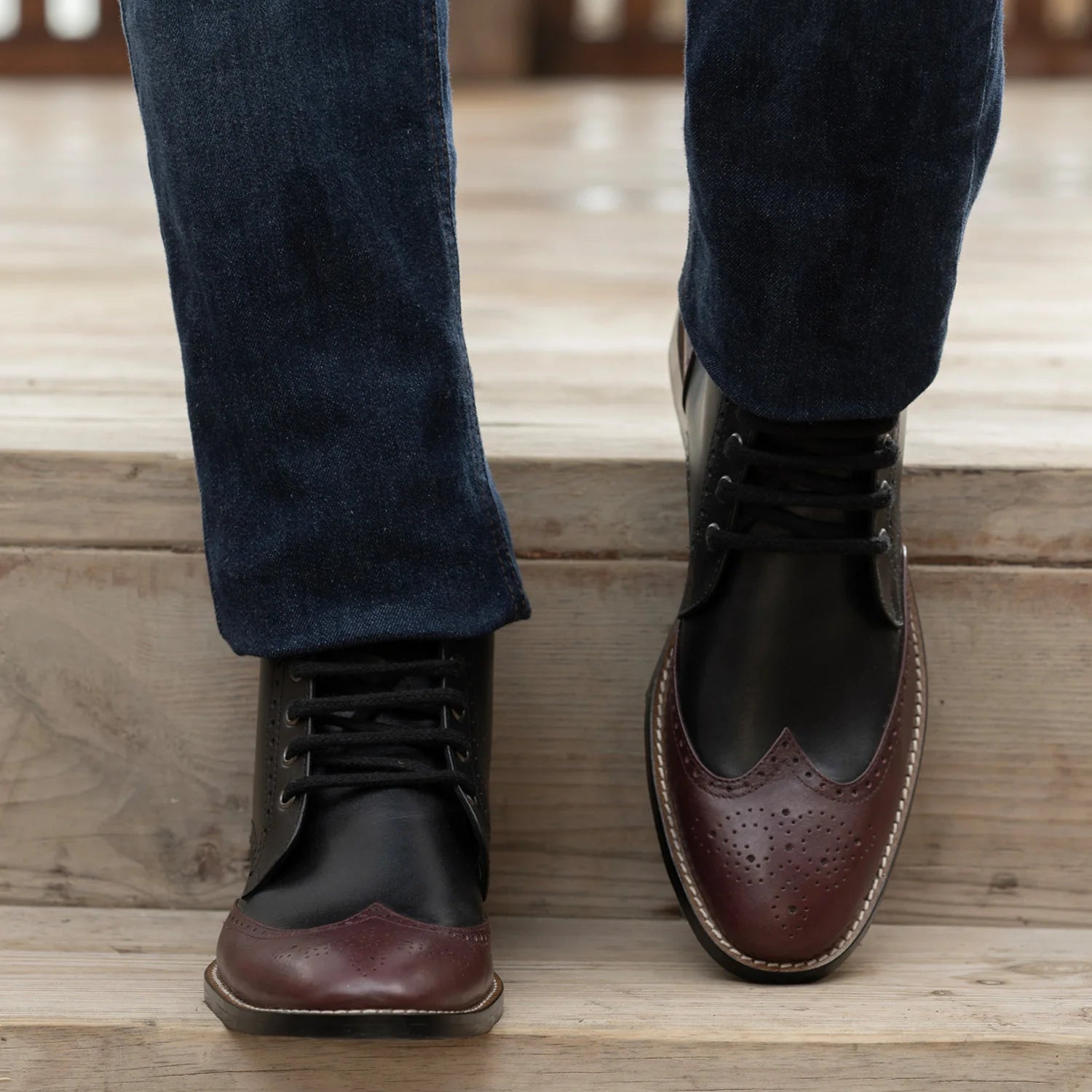 Duster Brogues Derby Maroon Black Leather Boots - StudGuard by Dash Racegear - men Leather Shoes view 5