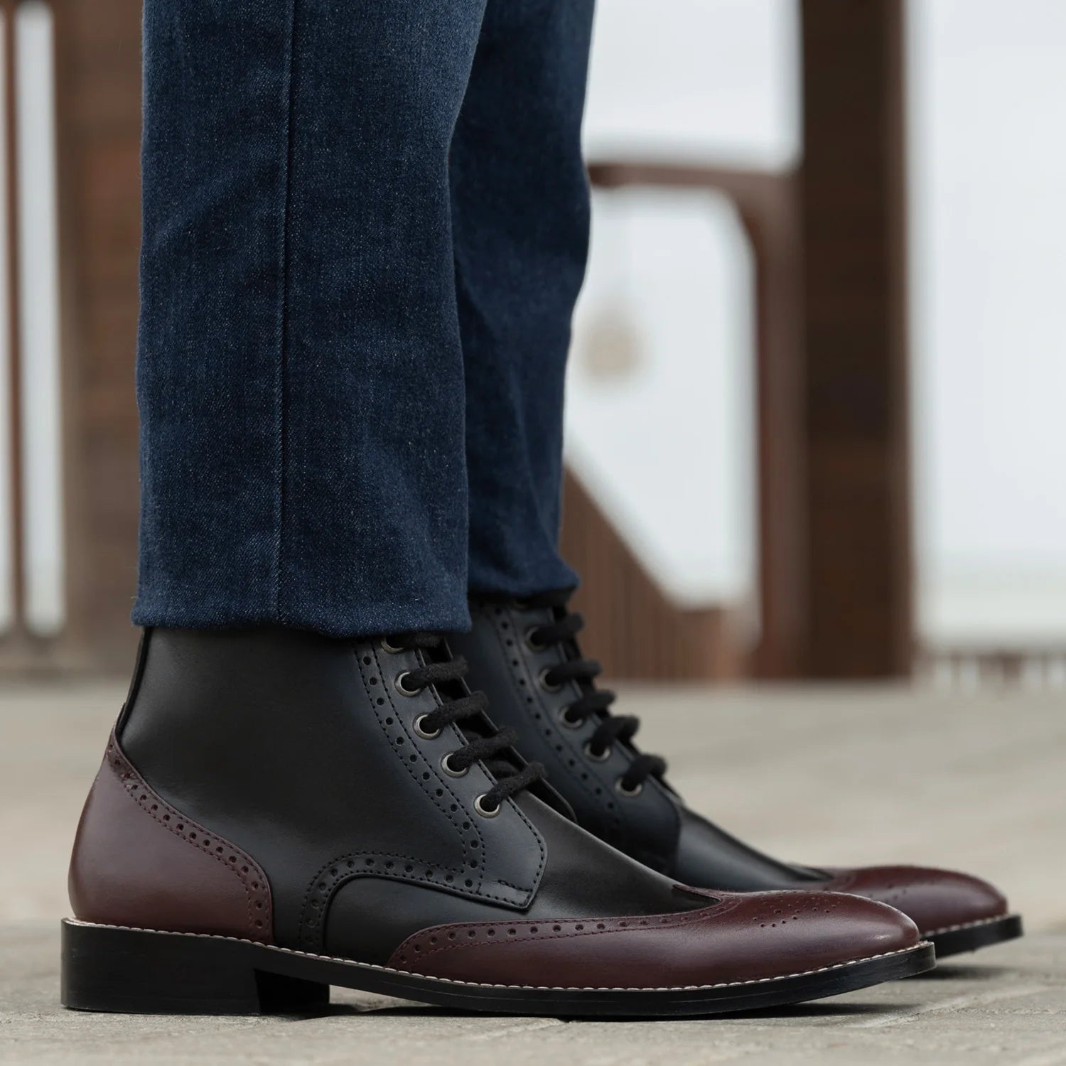 Duster Brogues Derby Maroon Black Leather Boots - StudGuard by Dash Racegear - men Leather Shoes view 6