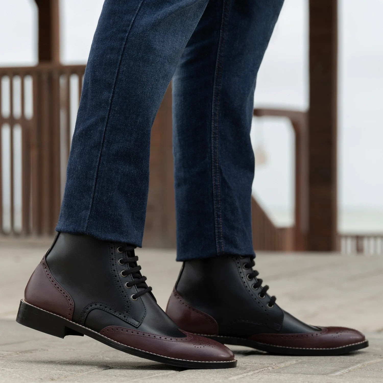 Duster Brogues Derby Maroon Black Leather Boots - StudGuard by Dash Racegear - men Leather Shoes view 7
