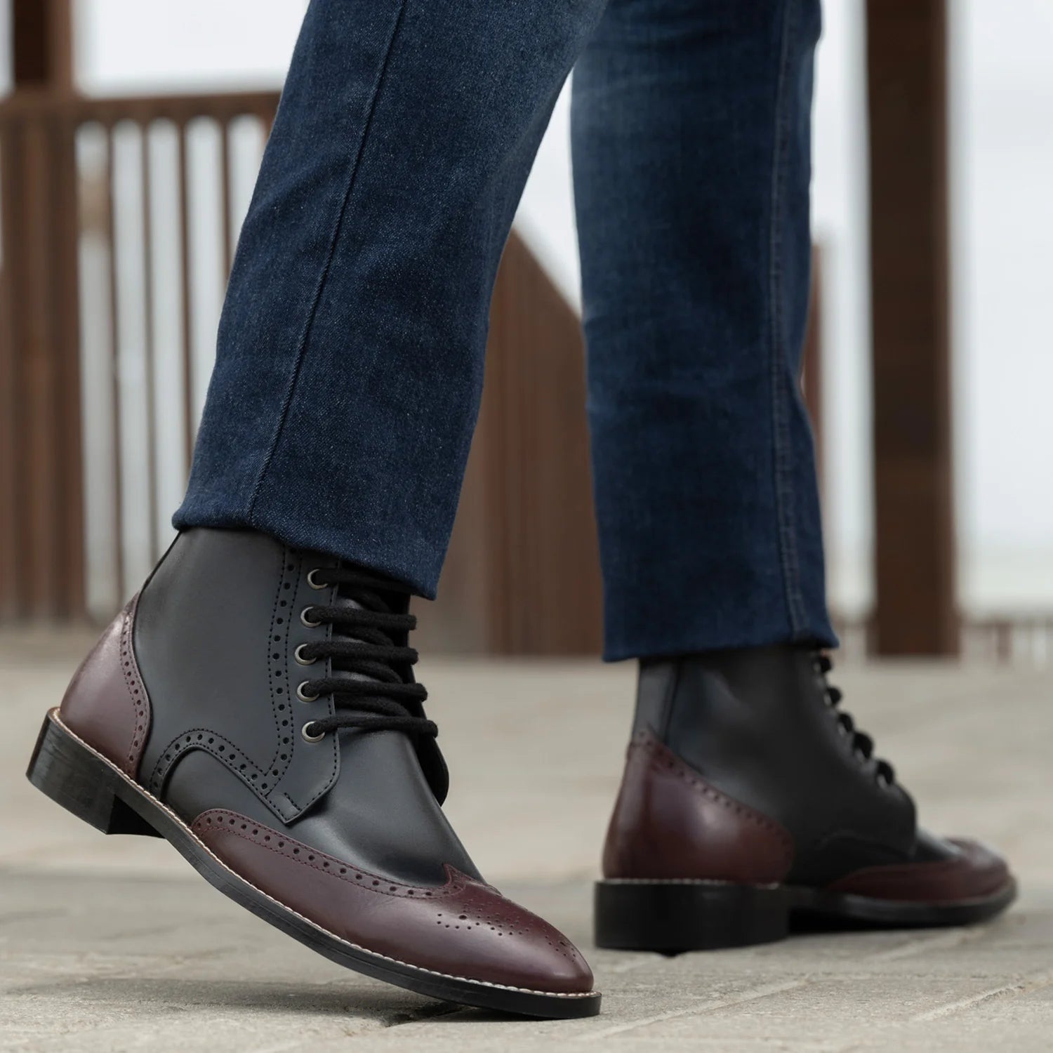 Duster Brogues Derby Maroon Black Leather Boots - StudGuard by Dash Racegear - men Leather Shoes view 8