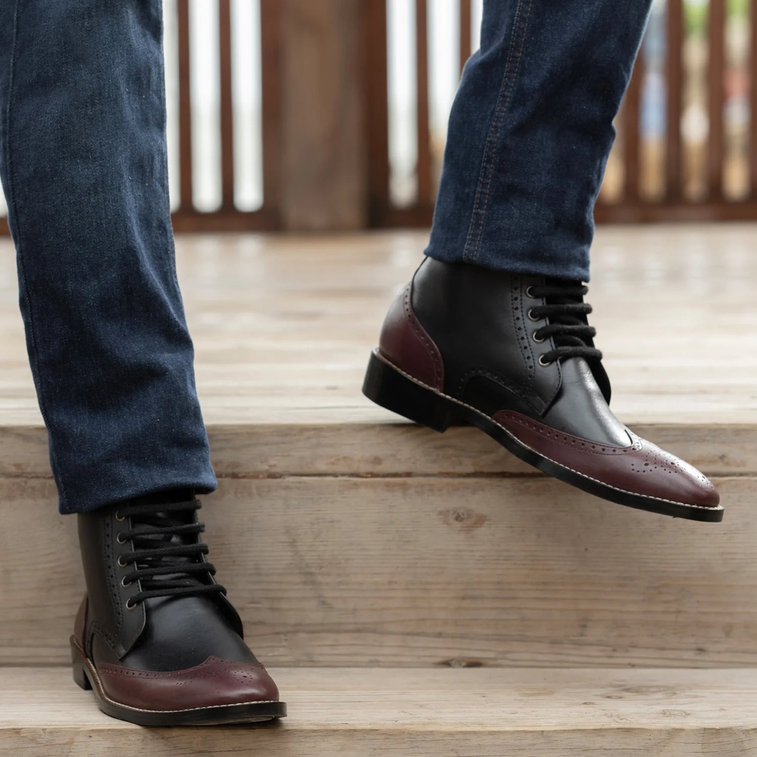 Duster Brogues Derby Maroon Black Leather Boots - StudGuard by Dash Racegear - men Leather Shoes view 9