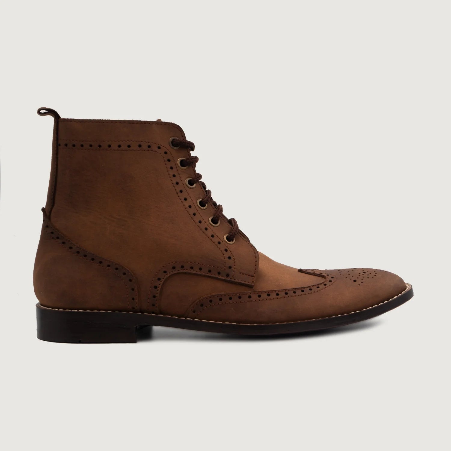 Duster Brogues Derby Oil Pull-up Brown Leather Boots by Dash Racegear - men Leather Shoes view 2