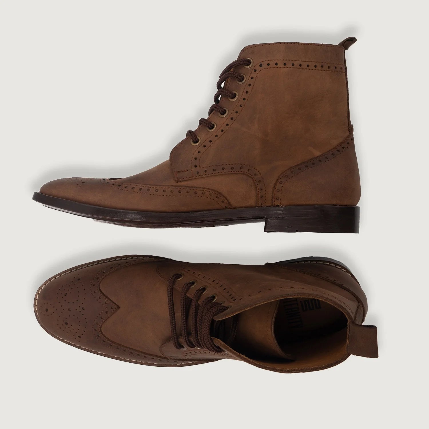 Duster Brogues Derby Oil Pull-up Brown Leather Boots by Dash Racegear - men Leather Shoes view 3