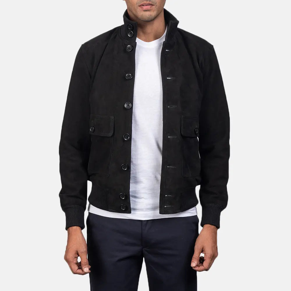 Eaton Black Suede Bomber Jacket by Dash Racegear - men Jacket view 1