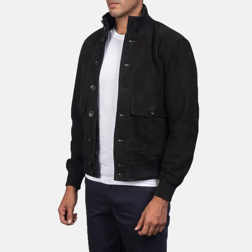 Eaton Black Suede Bomber Jacket by Dash Racegear - men Jacket view 2