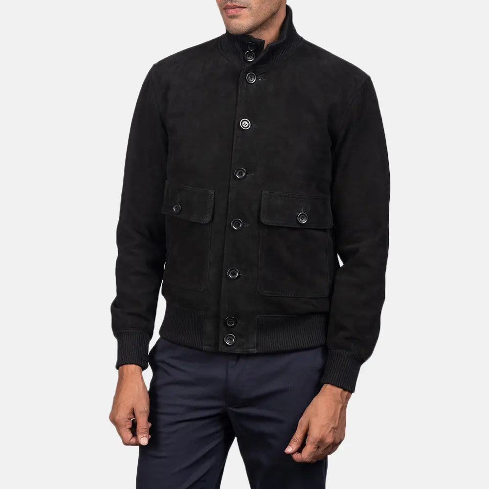 Eaton Black Suede Bomber Jacket by Dash Racegear - men Jacket view 3