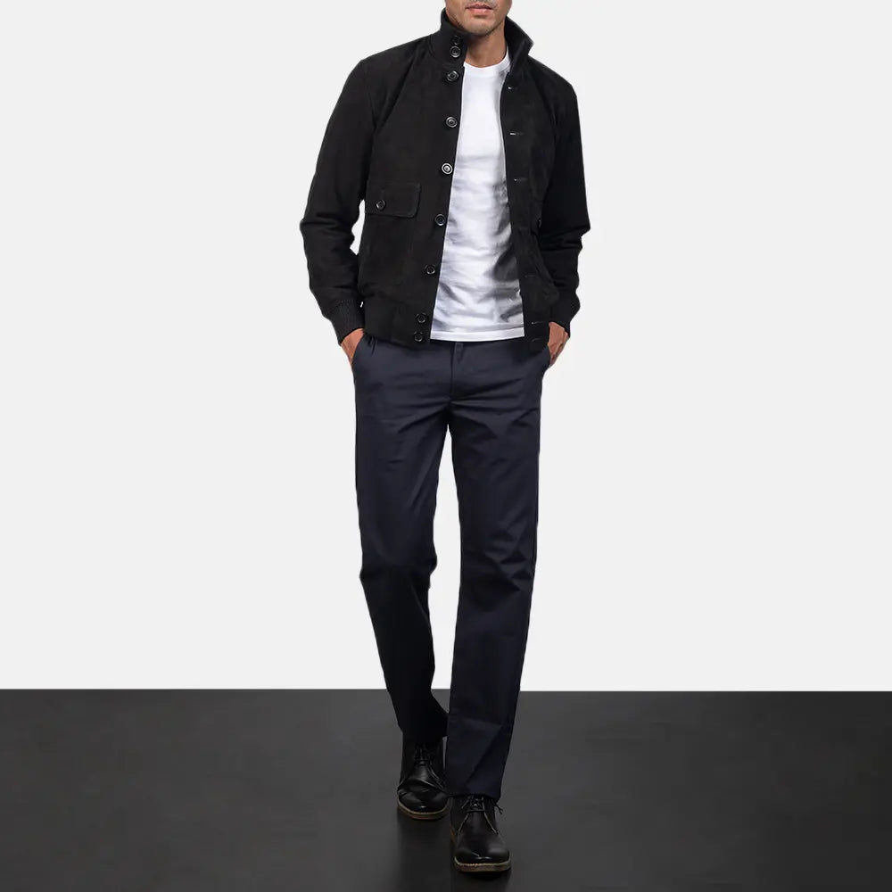 Eaton Black Suede Bomber Jacket by Dash Racegear - men Jacket view 4