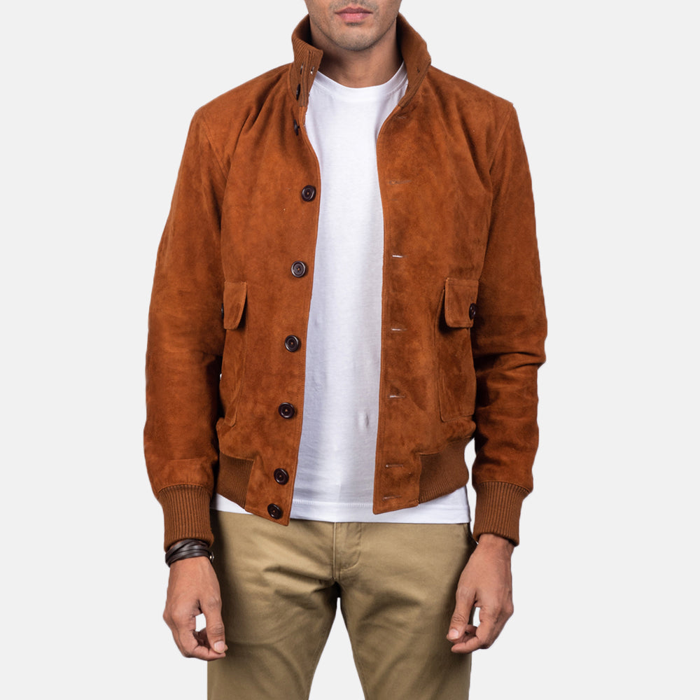 Eaton Brown Suede Bomber Jacket by Dash Racegear - men Jacket view 1