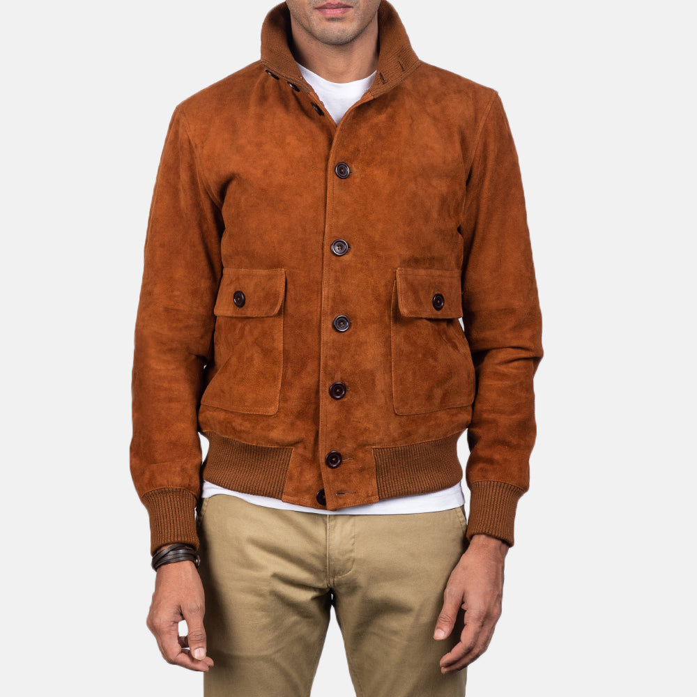 Eaton Brown Suede Bomber Jacket by Dash Racegear - men Jacket view 3