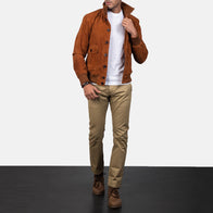 Eaton Brown Suede Bomber Jacket by Dash Racegear - men Jacket view 4