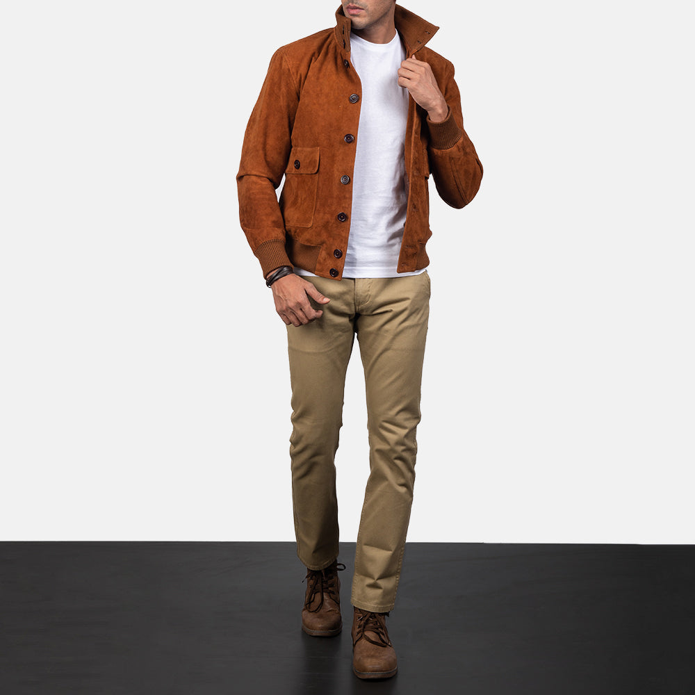 Eaton Brown Suede Bomber Jacket by Dash Racegear - men Jacket view 4