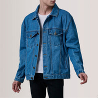 Eddie Dark Blue Oversized Denim Trucker Jacket by Dash Racegear - men Jacket view 1