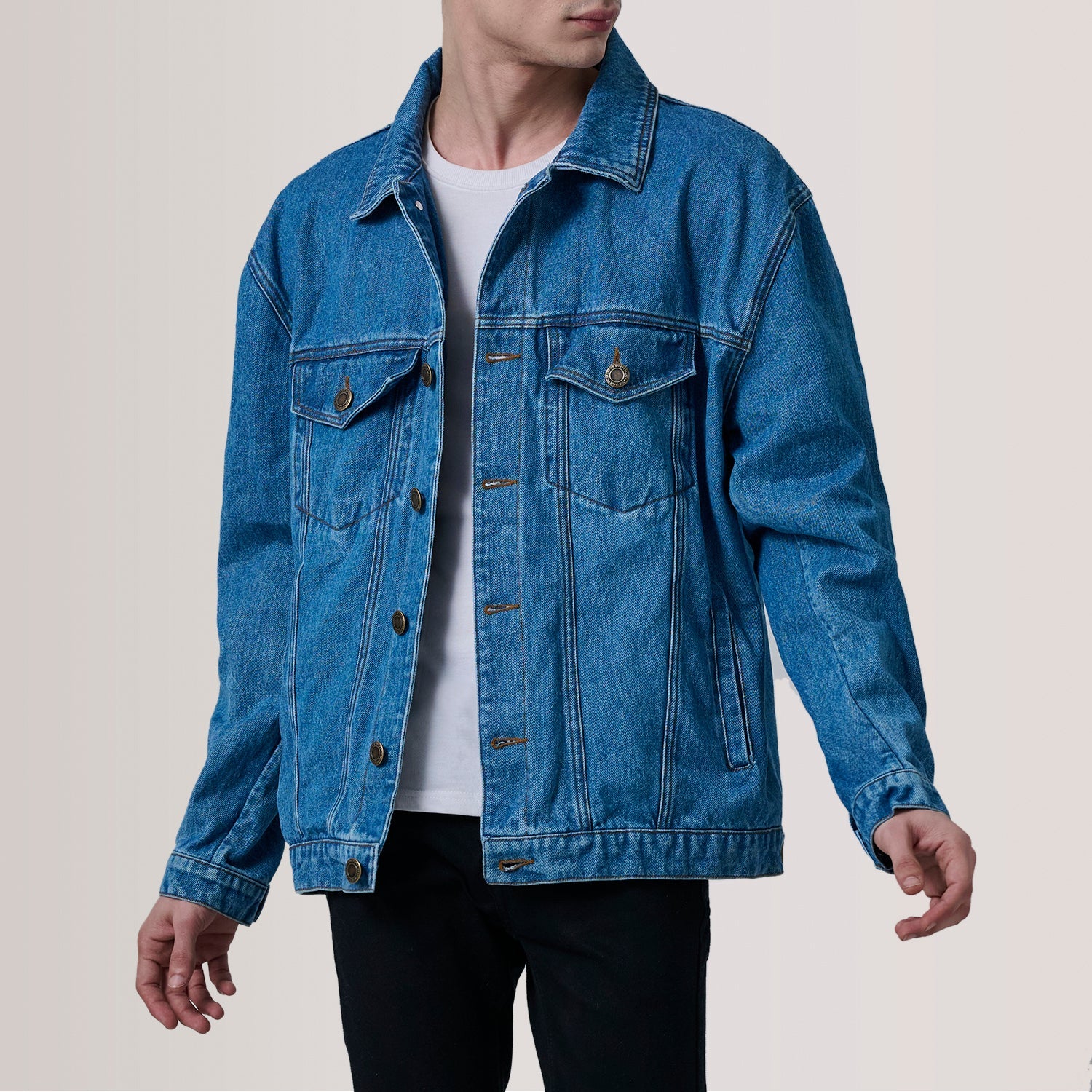 Eddie Dark Blue Oversized Denim Trucker Jacket by Dash Racegear - men Jacket view 1
