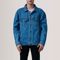 Eddie Dark Blue Oversized Denim Trucker Jacket by Dash Racegear - men Jacket view 2