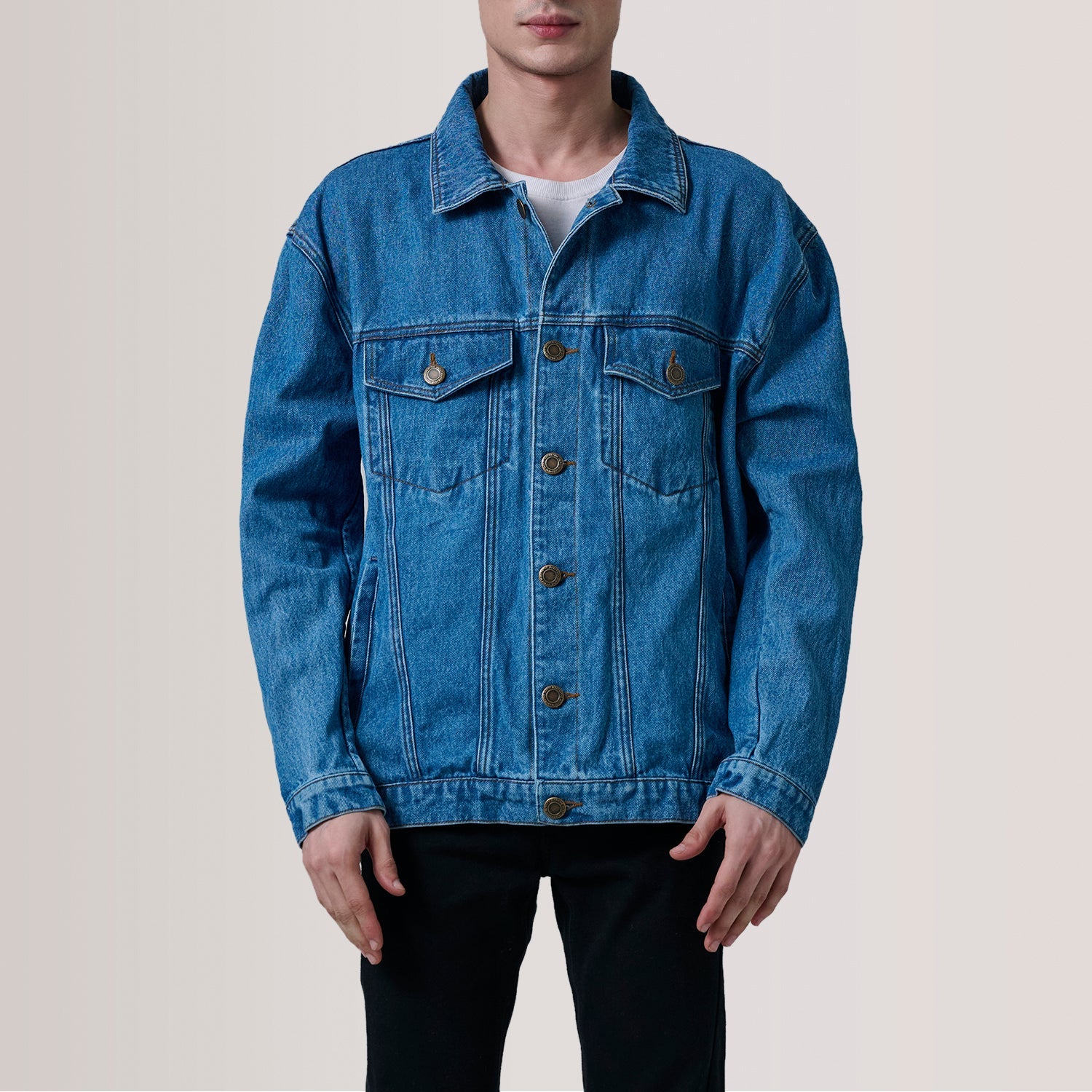 Eddie Dark Blue Oversized Denim Trucker Jacket by Dash Racegear - men Jacket view 2
