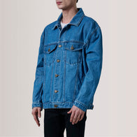 Eddie Dark Blue Oversized Denim Trucker Jacket by Dash Racegear - men Jacket view 3