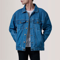 Eddie Dark Blue Oversized Denim Trucker Jacket by Dash Racegear - men Jacket view 5