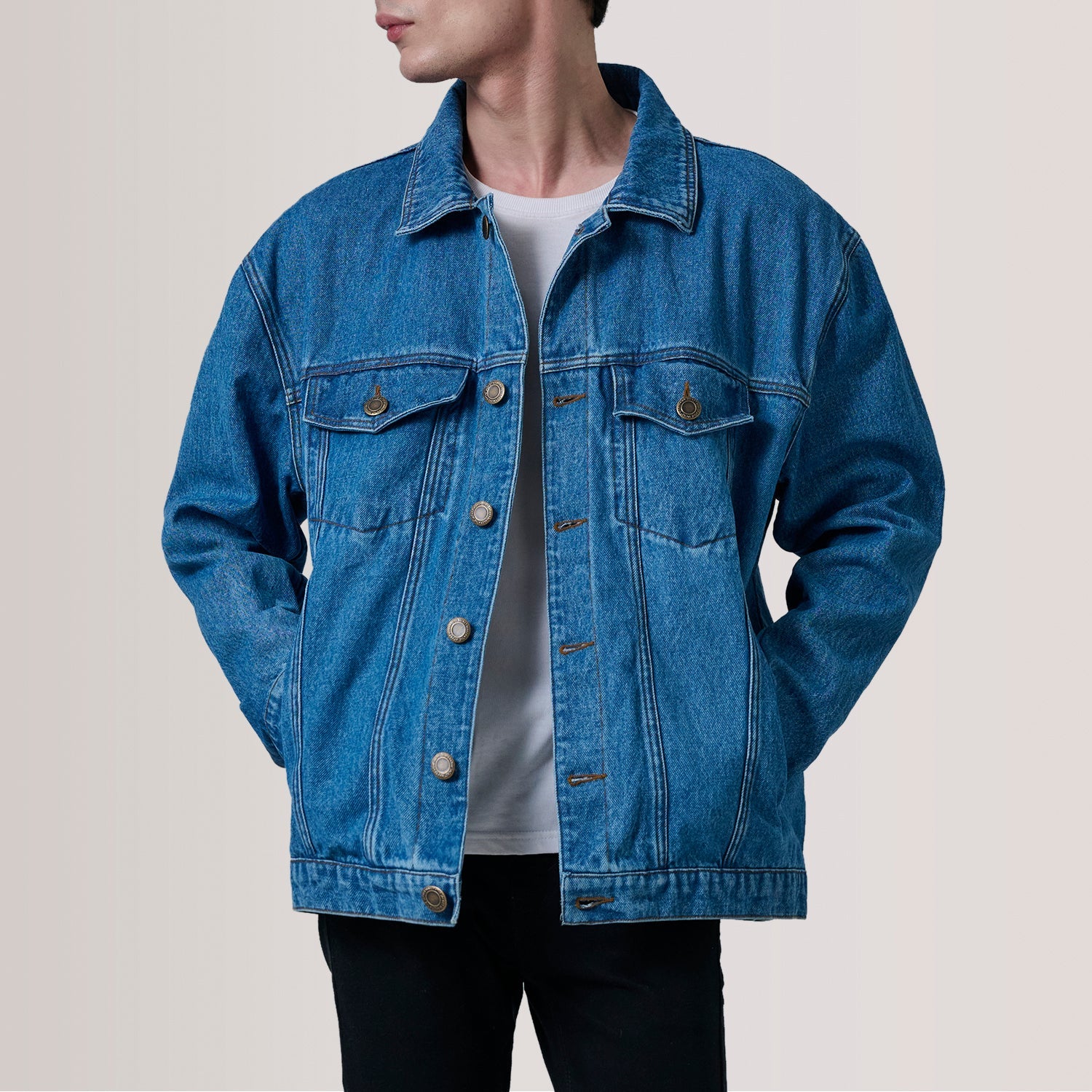Eddie Dark Blue Oversized Denim Trucker Jacket by Dash Racegear - men Jacket view 5