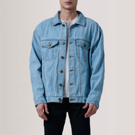 Eddie Light Blue Oversized Denim Trucker Jacket by Dash Racegear - men Jacket view 1