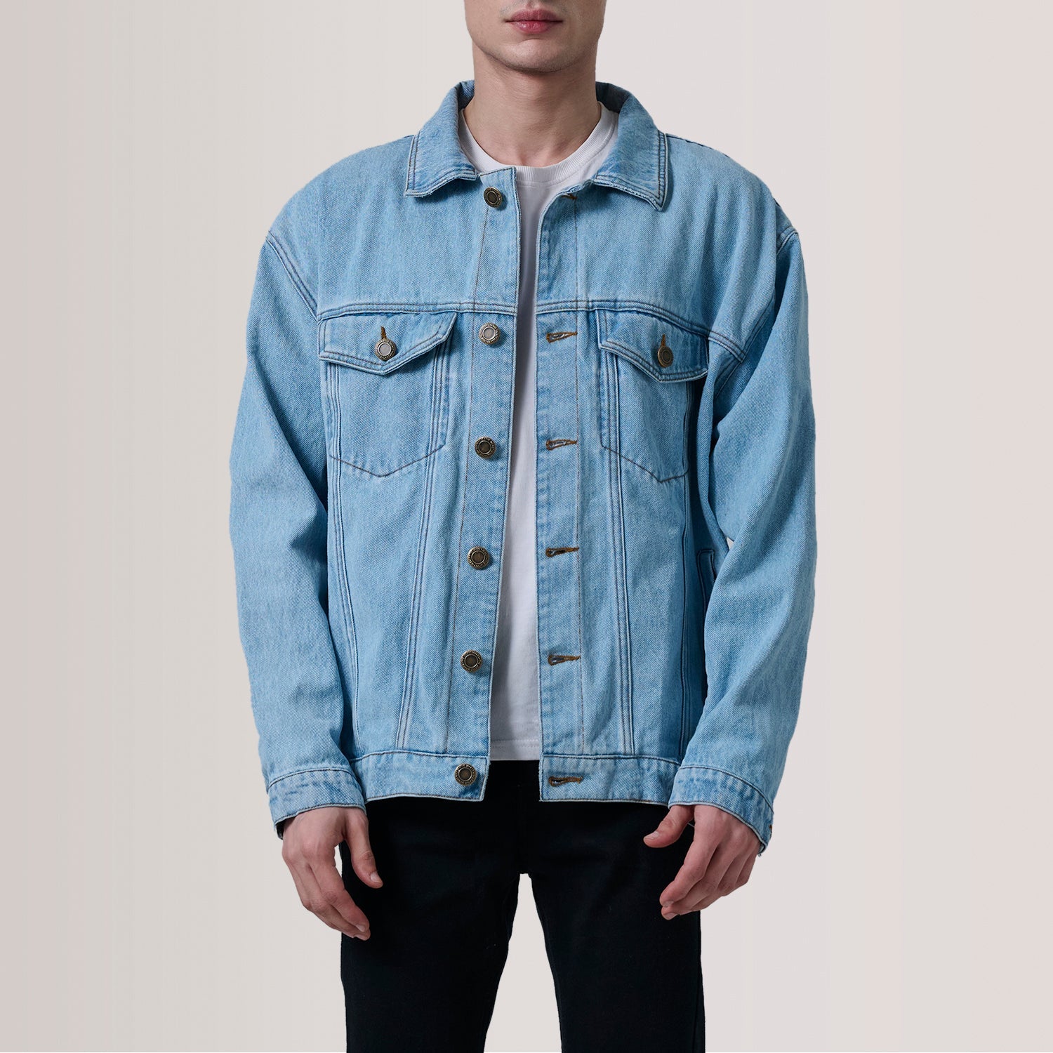 Eddie Light Blue Oversized Denim Trucker Jacket by Dash Racegear - men Jacket view 1