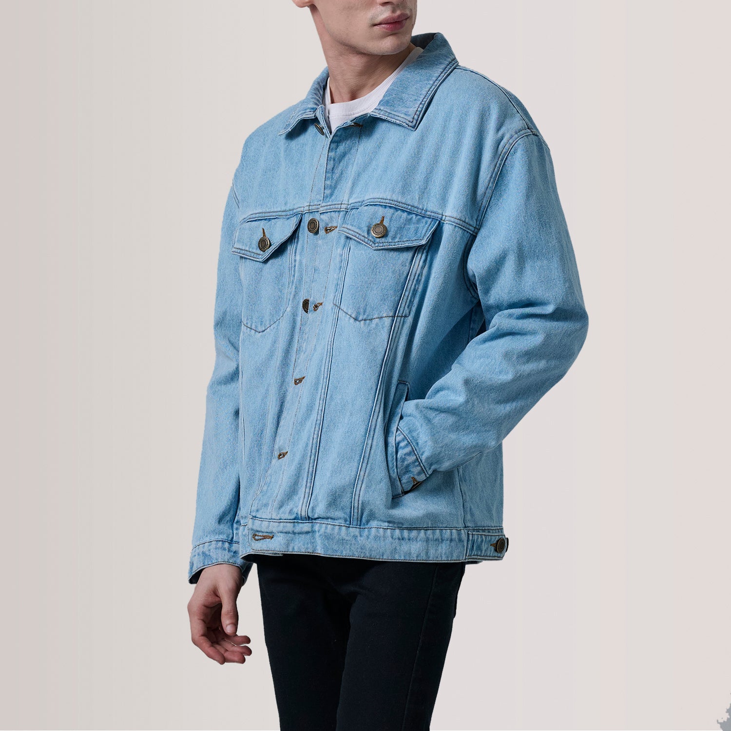 Eddie Light Blue Oversized Denim Trucker Jacket by Dash Racegear - men Jacket view 3