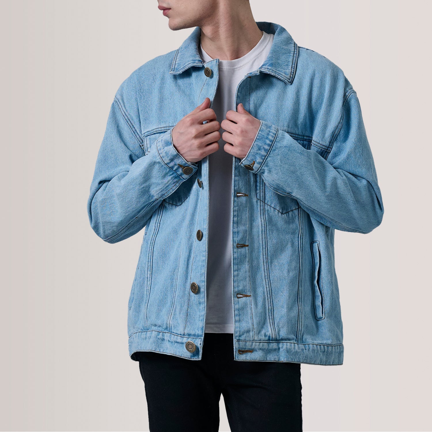 Eddie Light Blue Oversized Denim Trucker Jacket by Dash Racegear - men Jacket view 5