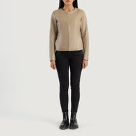 Elixir Beige Collarless Leather Jacket by Dash Racegear - women Jacket view 3