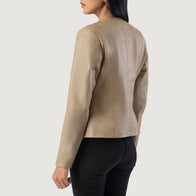 Elixir Beige Collarless Leather Jacket by Dash Racegear - women Jacket view 5