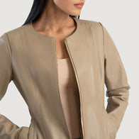 Elixir Beige Collarless Leather Jacket by Dash Racegear - women Jacket view 6
