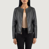 Elixir Black Collarless Leather Jacket by Dash Racegear - women Jacket view 1