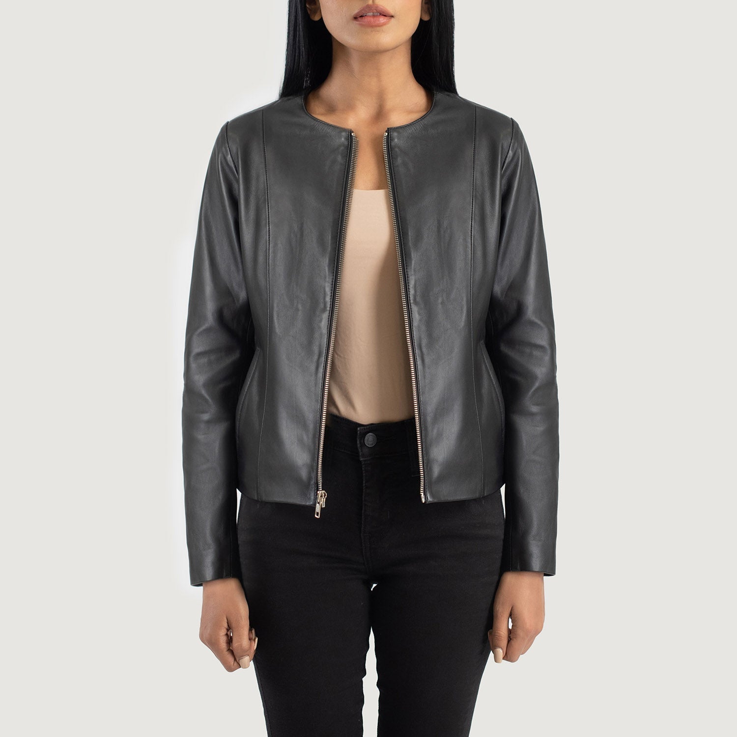Elixir Black Collarless Leather Jacket by Dash Racegear - women Jacket view 1