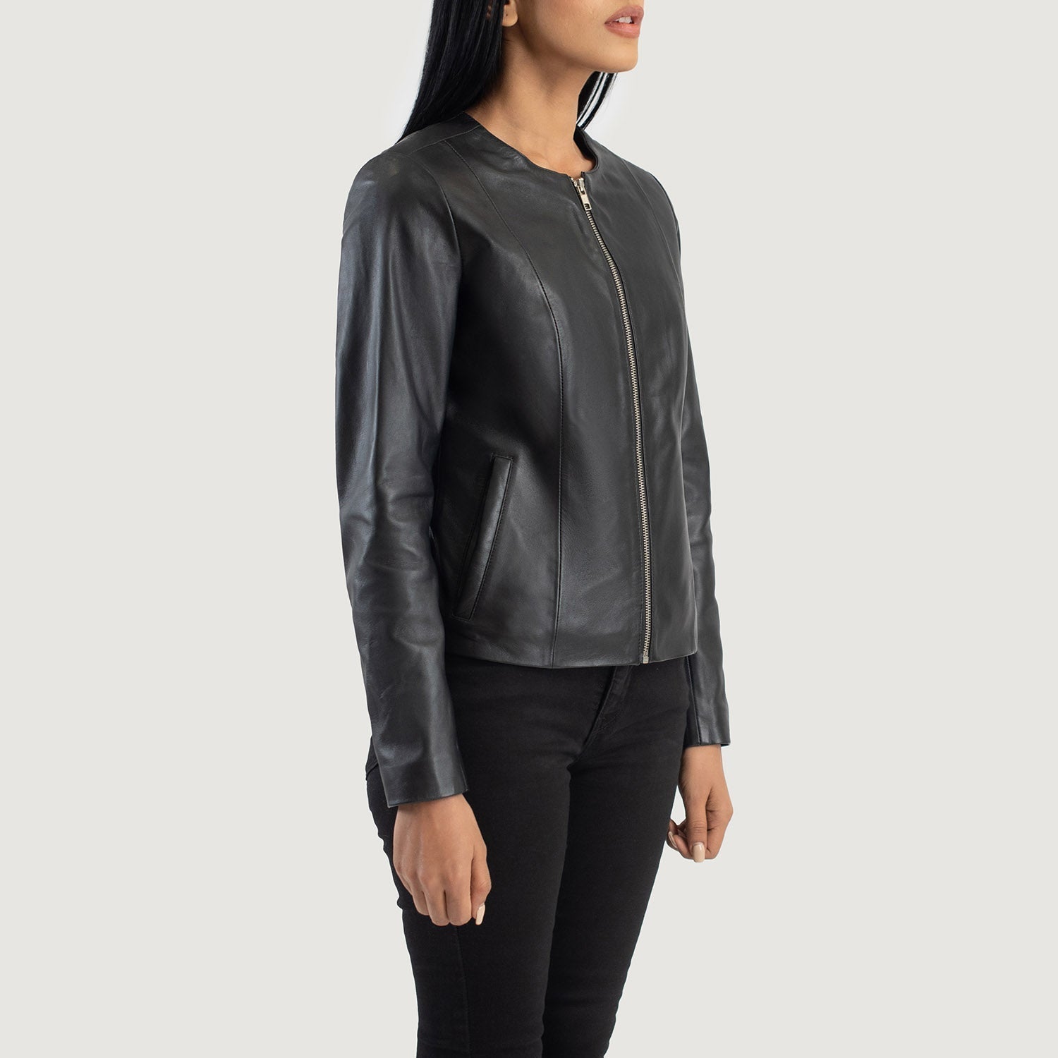 Elixir Black Collarless Leather Jacket by Dash Racegear - women Jacket view 2