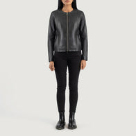Elixir Black Collarless Leather Jacket by Dash Racegear - women Jacket view 3