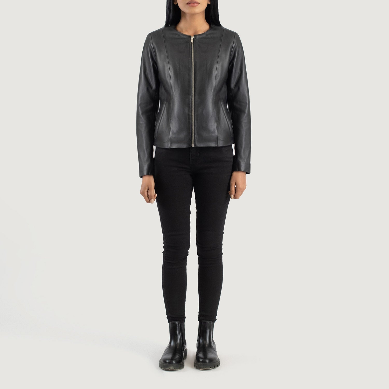 Elixir Black Collarless Leather Jacket by Dash Racegear - women Jacket view 3