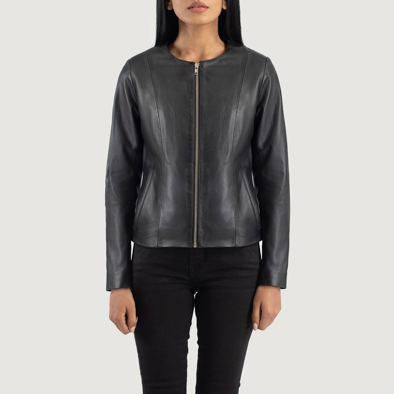 Elixir Black Collarless Leather Jacket by Dash Racegear - women Jacket view 4