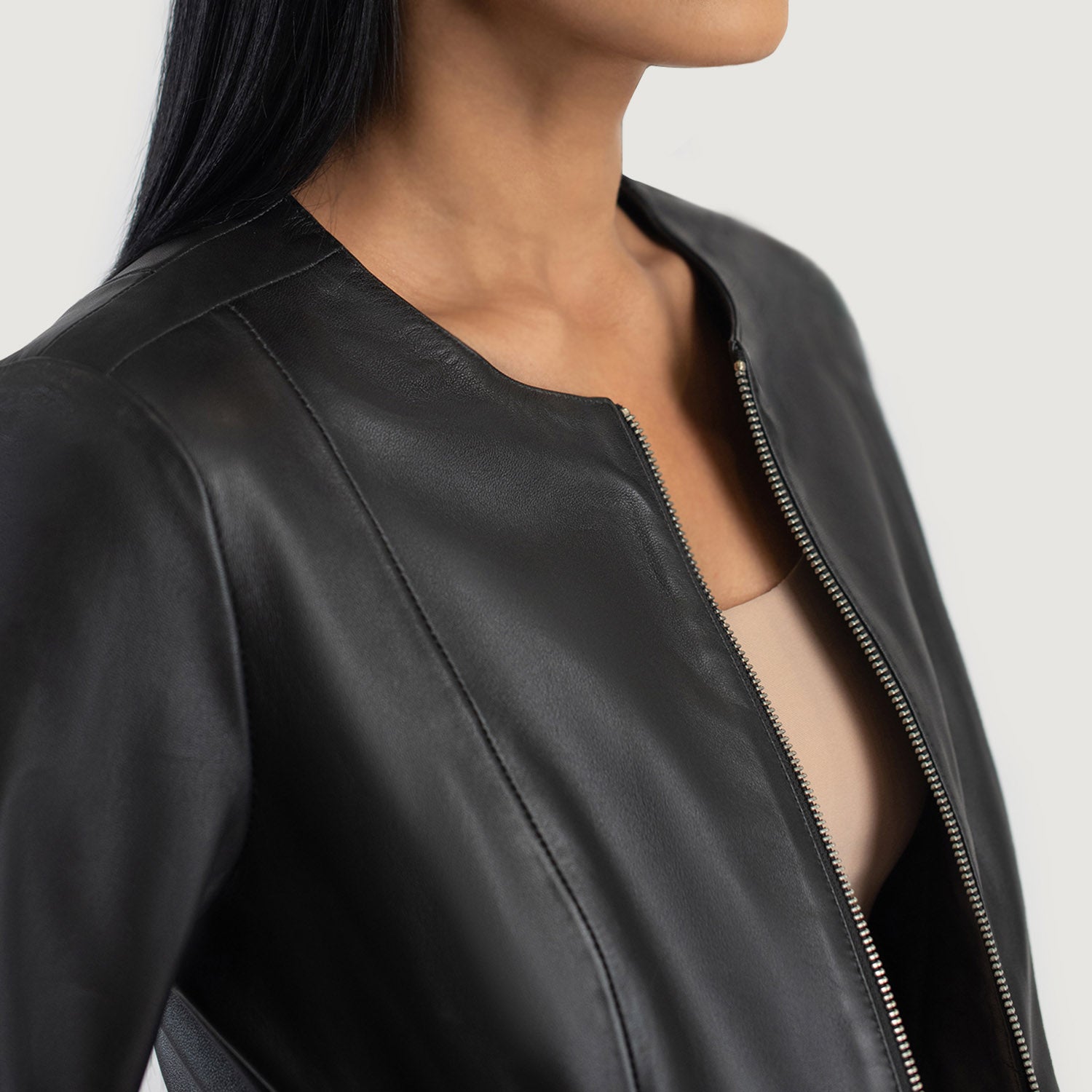 Elixir Black Collarless Leather Jacket by Dash Racegear - women Jacket view 6