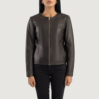 Elixir Brown Collarless Leather Jacket by Dash Racegear - women Jacket view 4