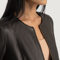 Elixir Brown Collarless Leather Jacket by Dash Racegear - women Jacket view 6