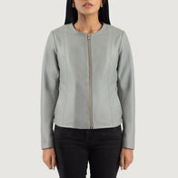 Elixir Grey Collarless Leather Jacket by Dash Racegear - women Jacket view 1