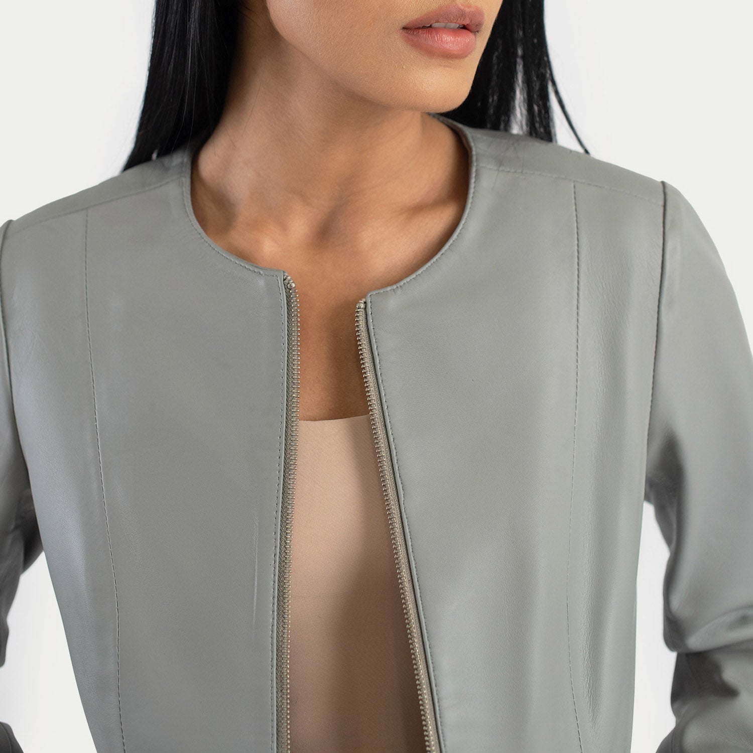 Elixir Grey Collarless Leather Jacket by Dash Racegear - women Jacket view 5