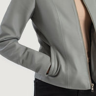 Elixir Grey Collarless Leather Jacket by Dash Racegear - women Jacket view 6