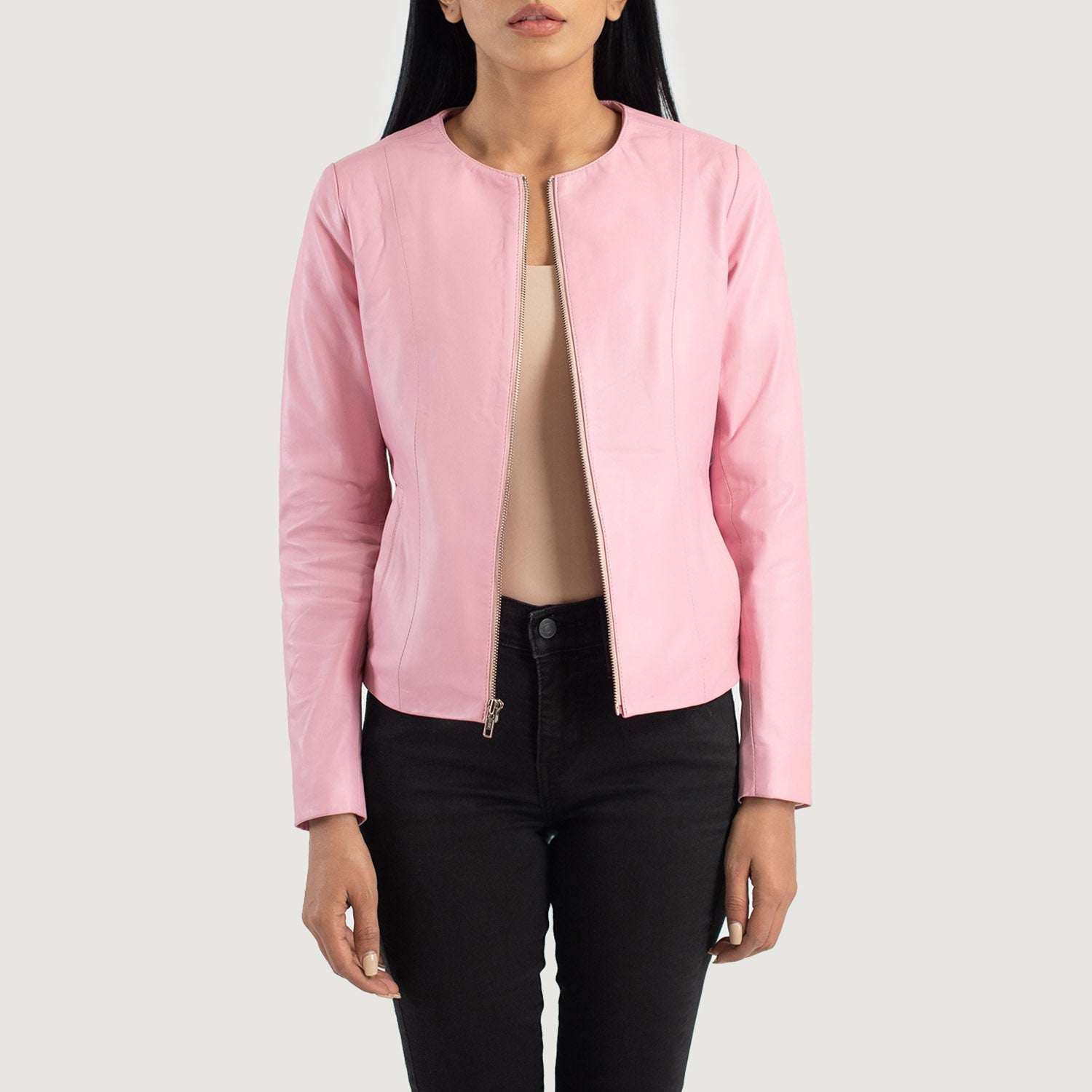 Elixir Pink Collarless Leather Jacket by Dash Racegear - women Jacket view 1