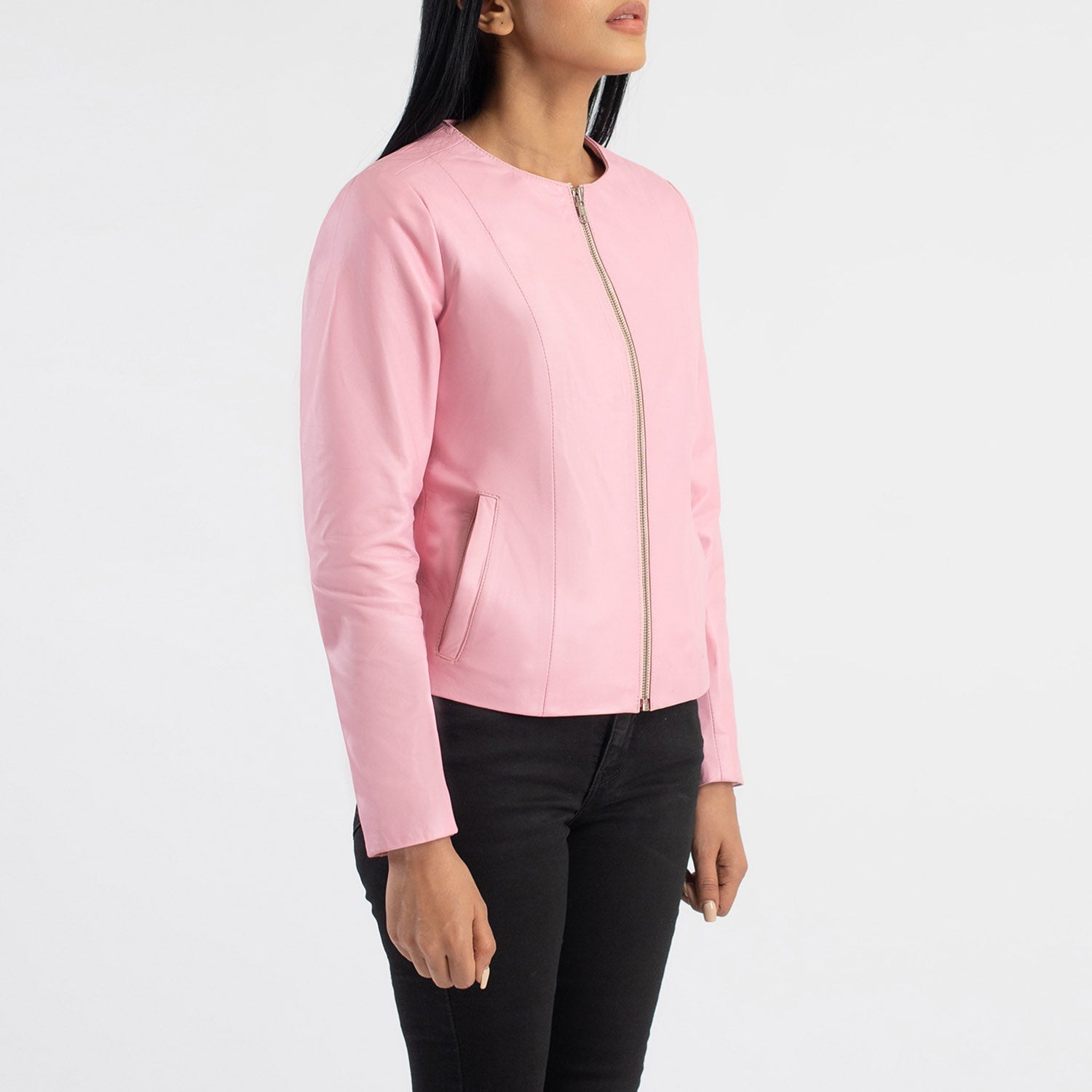 Elixir Pink Collarless Leather Jacket by Dash Racegear - women Jacket view 2