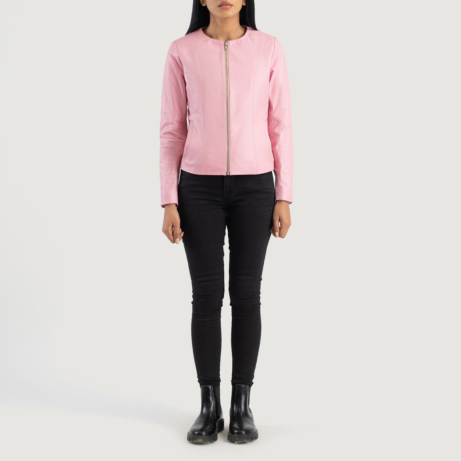 Elixir Pink Collarless Leather Jacket by Dash Racegear - women Jacket view 3
